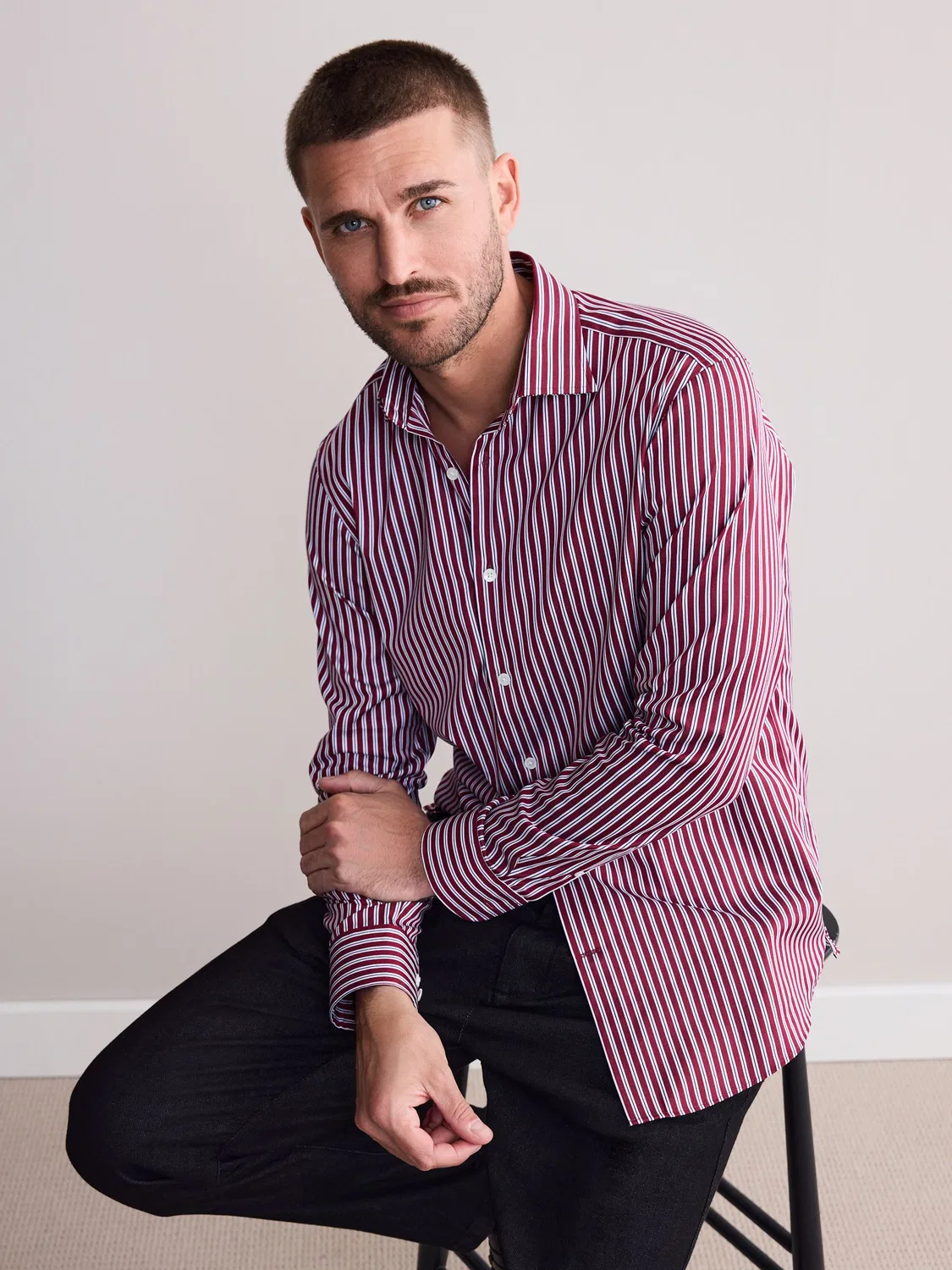 Рубашка с узором в полоску, Slim Fit Next, бордово-красная