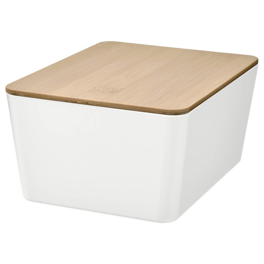 

Коробка с крышкой Ikea Kuggis 13x18x8 см, белый/бамбук