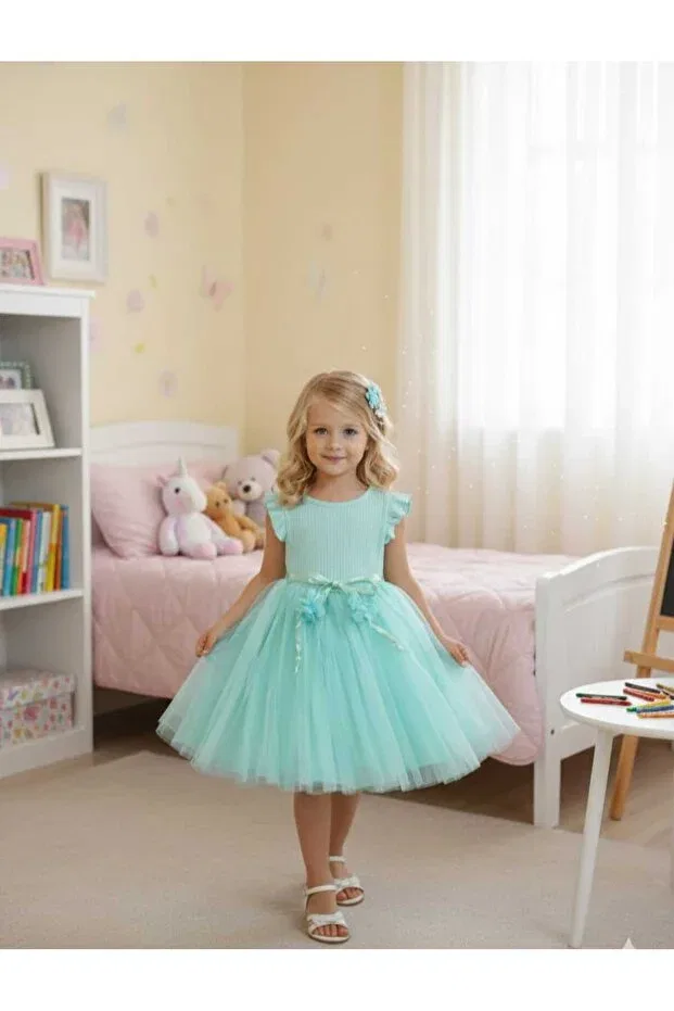 Детское платье для девочек с оборками Retro Women, Green