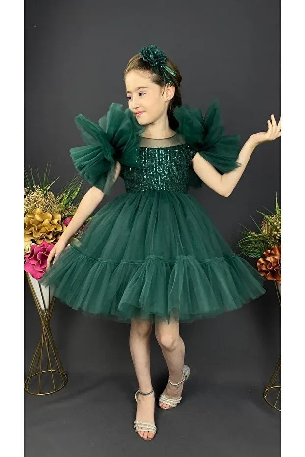 Детское платье для девочек с коротким рукавом Vitastoretr, Green — фото 3