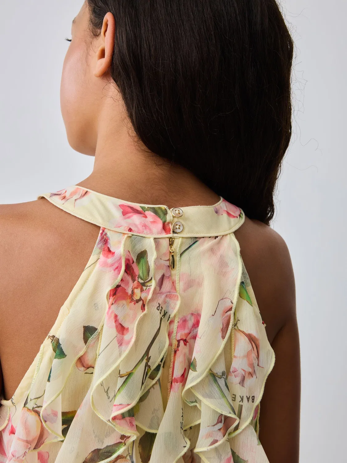 Комбинезон с воланами, модель Chiffon Waterfall Halter Neck Wide Leg Baker by Ted Baker, лимонно-желтый — фото 3