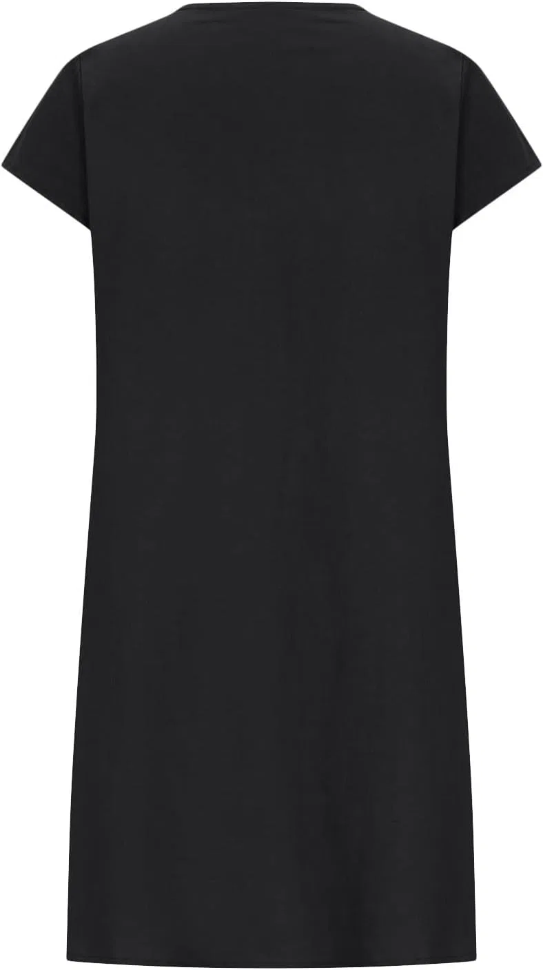 Женское свободное платье A-силуэта из хлопка и льна с рюшами, Black — фото 4