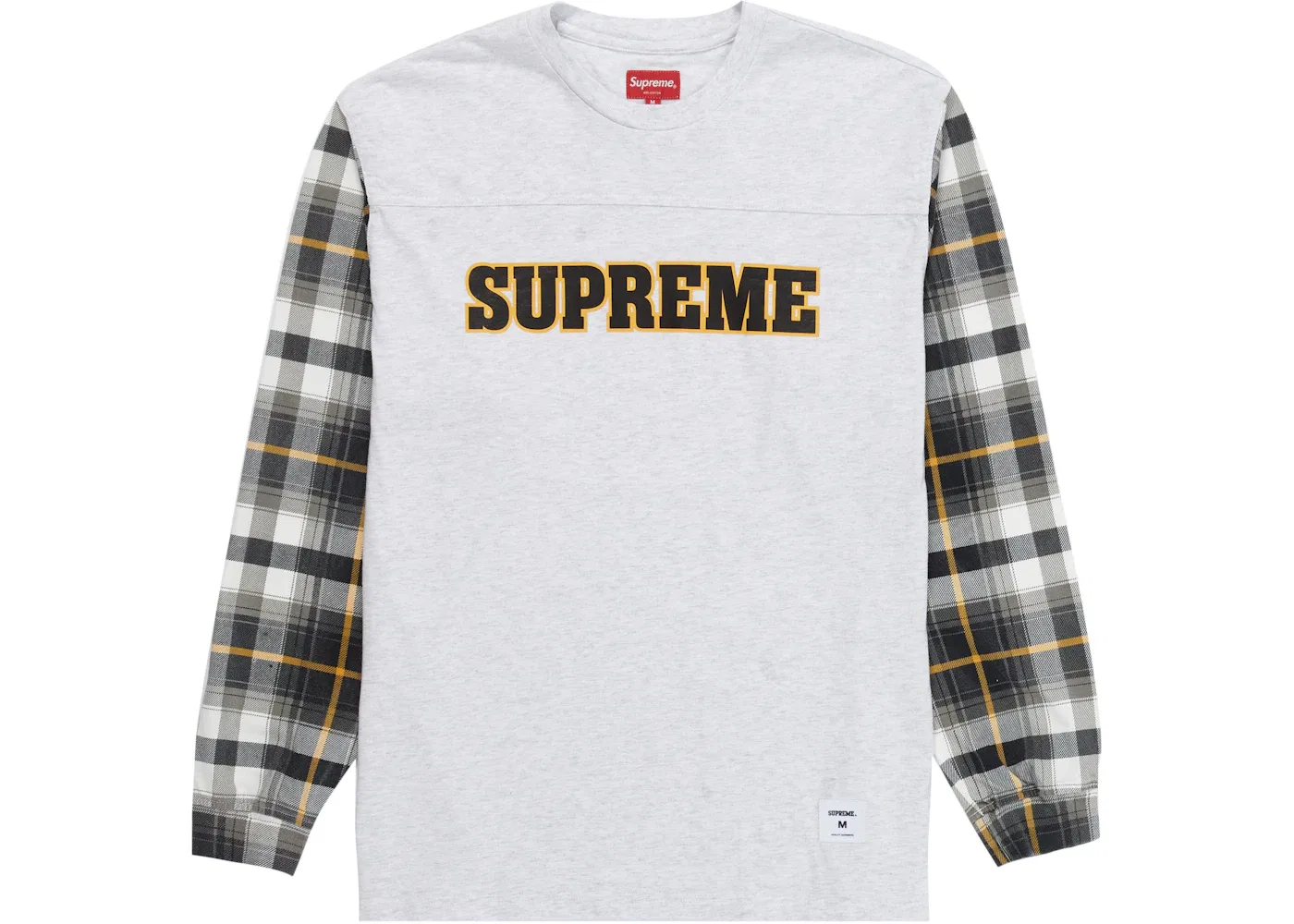Мужская футболка с длинным рукавом Supreme Plaid Sleeve L/S Tee, Ash Grey