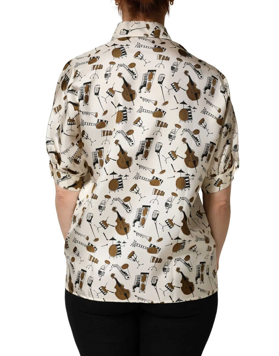 Женская блузка с принтом музыкальных инструментов Dolce & Gabbana, Beige — фото 4