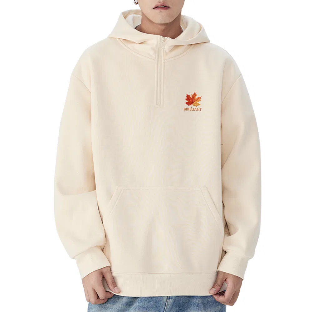 Детский свитшот с половиной молнии Half Zip Fade-Resistant MINISO, Heather Gray (Maple Leaf Chest Logo Gradient) — фото 4