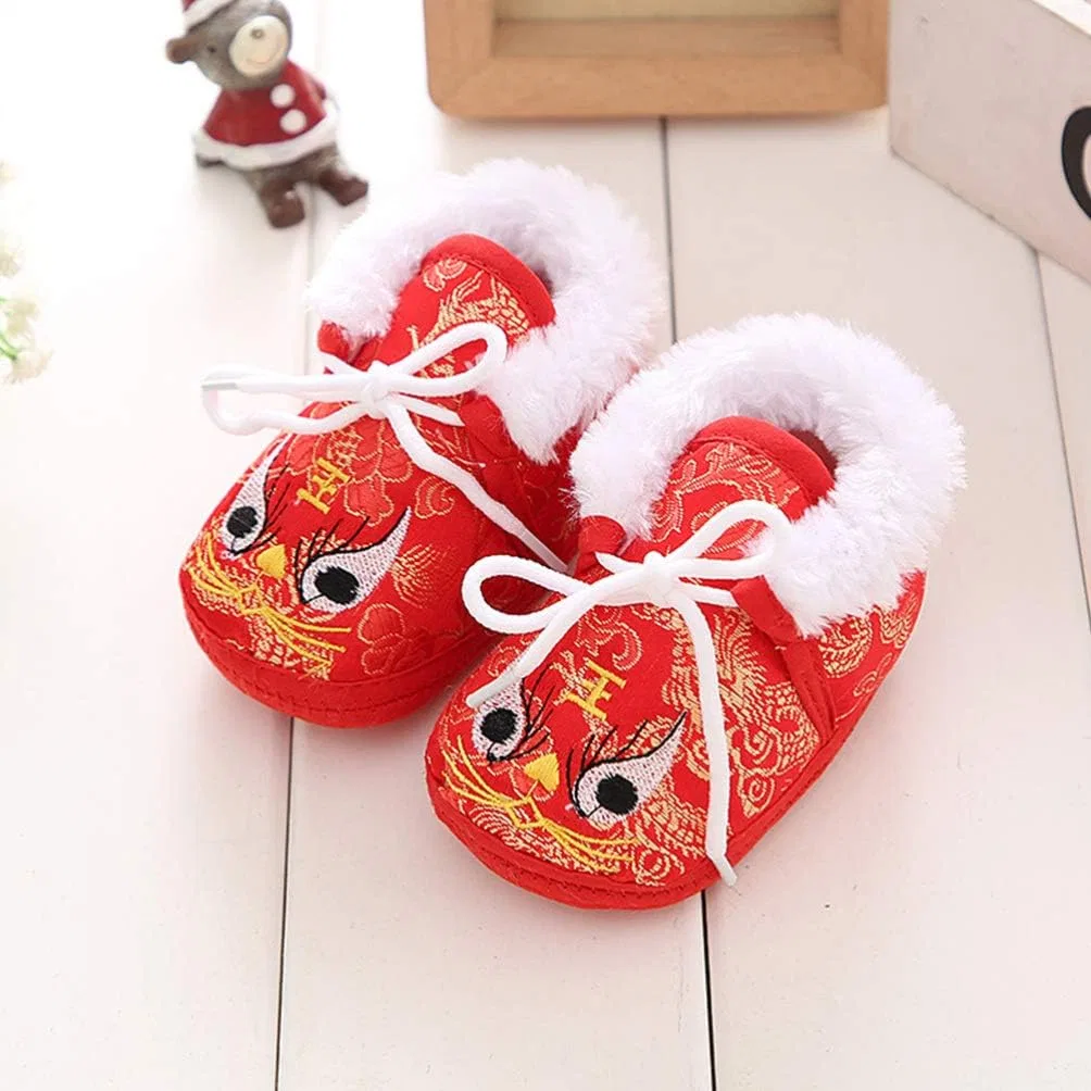 Детские ботиночки для девочек с вышивкой тигра Holibanna, Red — фото 3