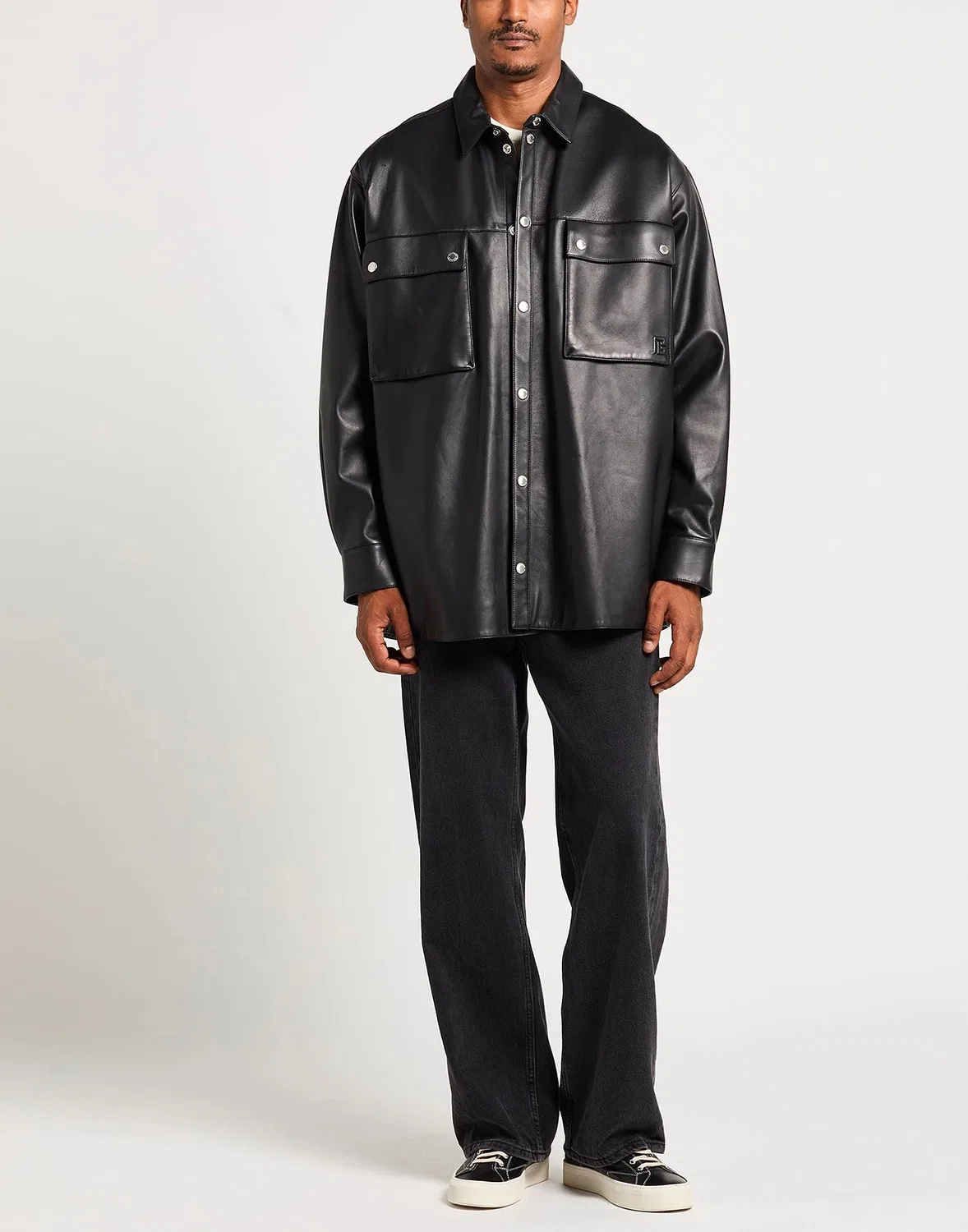 Мужская overshirt из кожи с логотипом Balmain, черный — фото 2