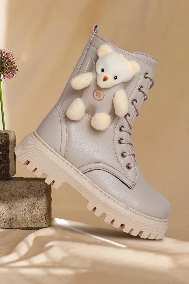Детские ботинки для девочек с принтом Teddy Bear Dry Wood, Beige — фото 2