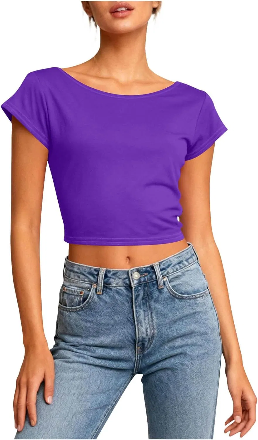 Женская футболка с открытой спиной на молнии Loose Fit, Purple — фото 2