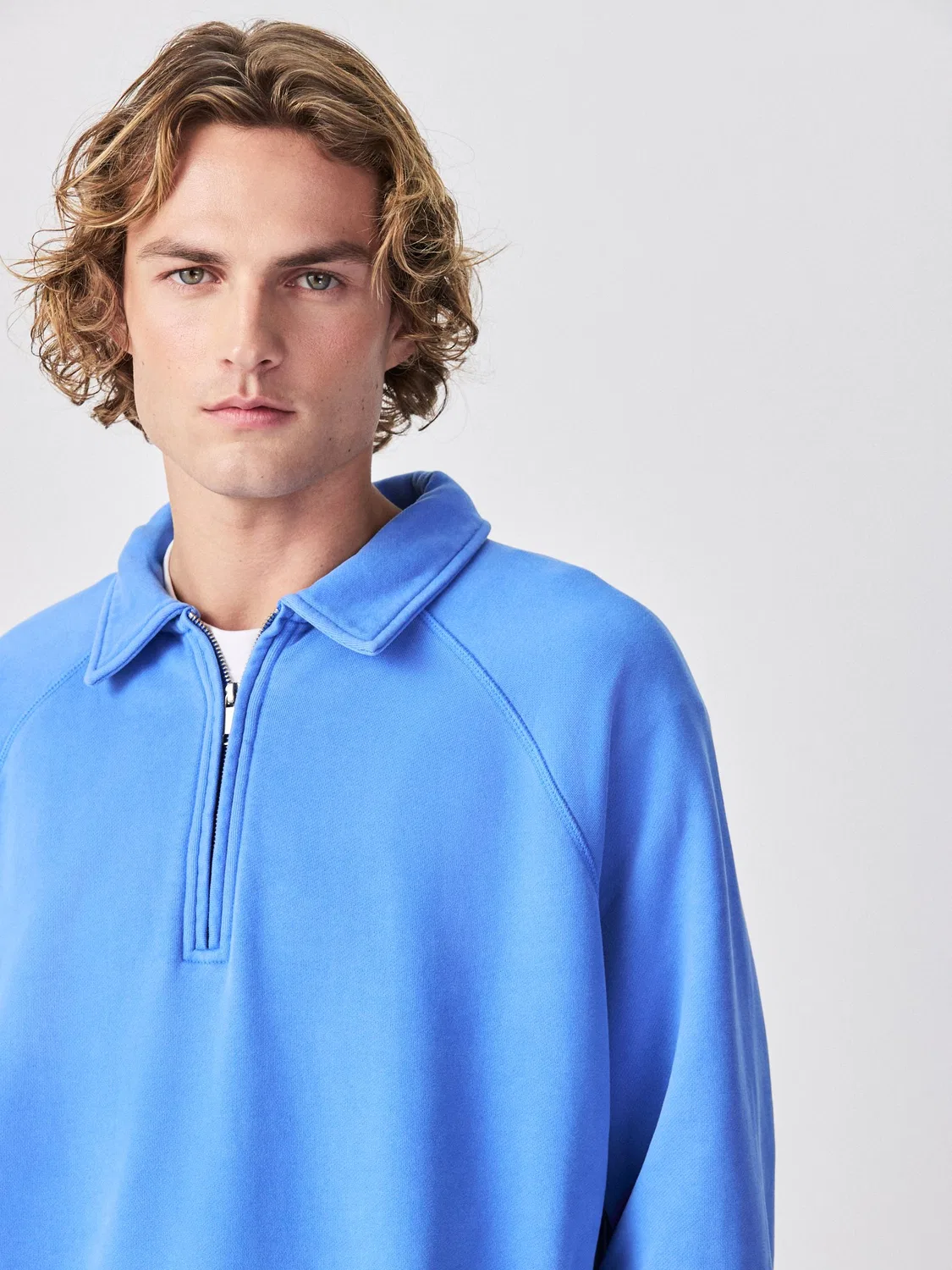 Свитшот с четверть-застежкой, Heavyweight Washed Next, Синий — фото 4
