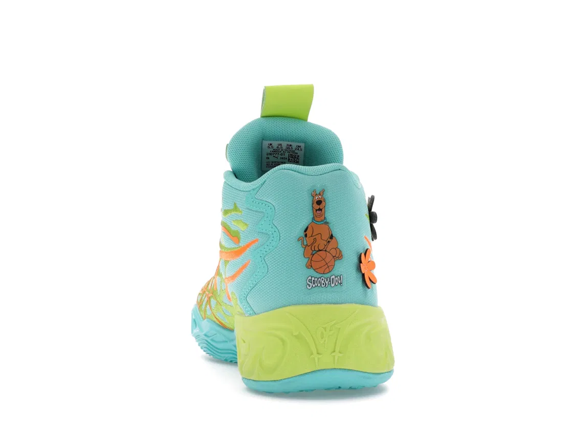 Детские кроссовки для мальчиков с принтом Puma LaMelo Ball MB.04 Scooby-Doo (GS), Aquatic/Lime Smash/Heat Fire — фото 4
