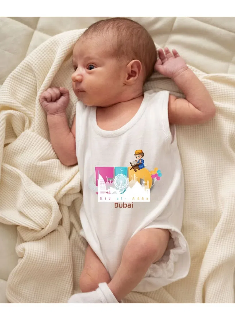 Боди-комбинезон без рукавов с принтом My First Eid Dubai Printshop4Me, белый — фото 4