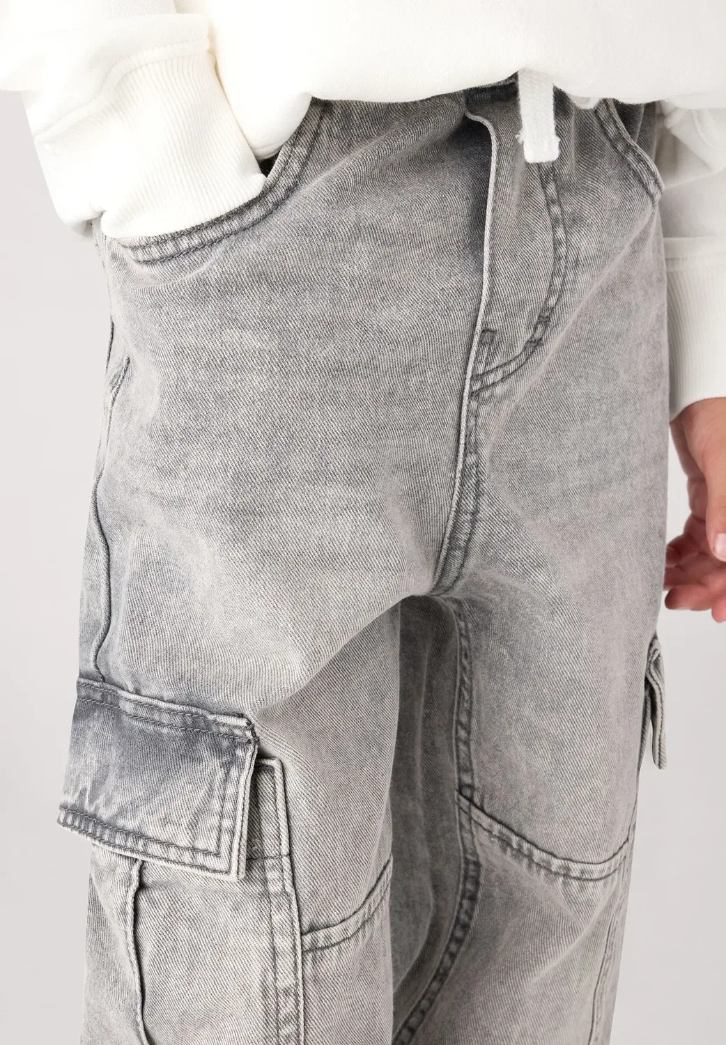 Джинсы карго широкие с кулиской - брюки карго Terranova, Grigio Denim — фото 4