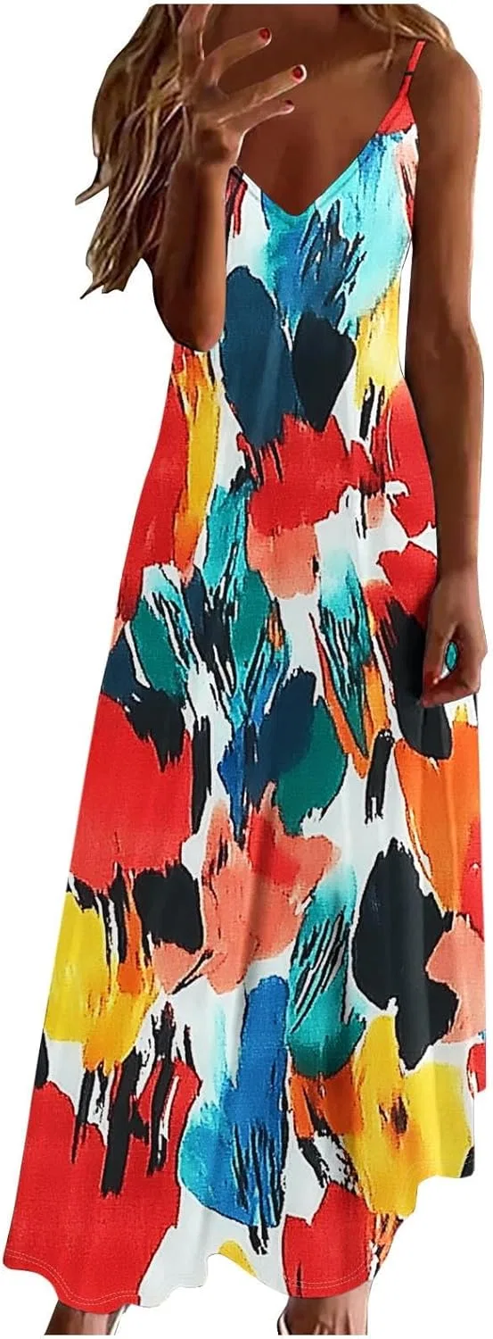 Женское летнее пляжное платье макси с цветочным принтом, Multicolor