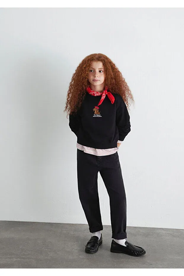 Детские свитшот для девочек с принтом Dog embroidered black sweatshirt 7s10132-900 Mavi, Black