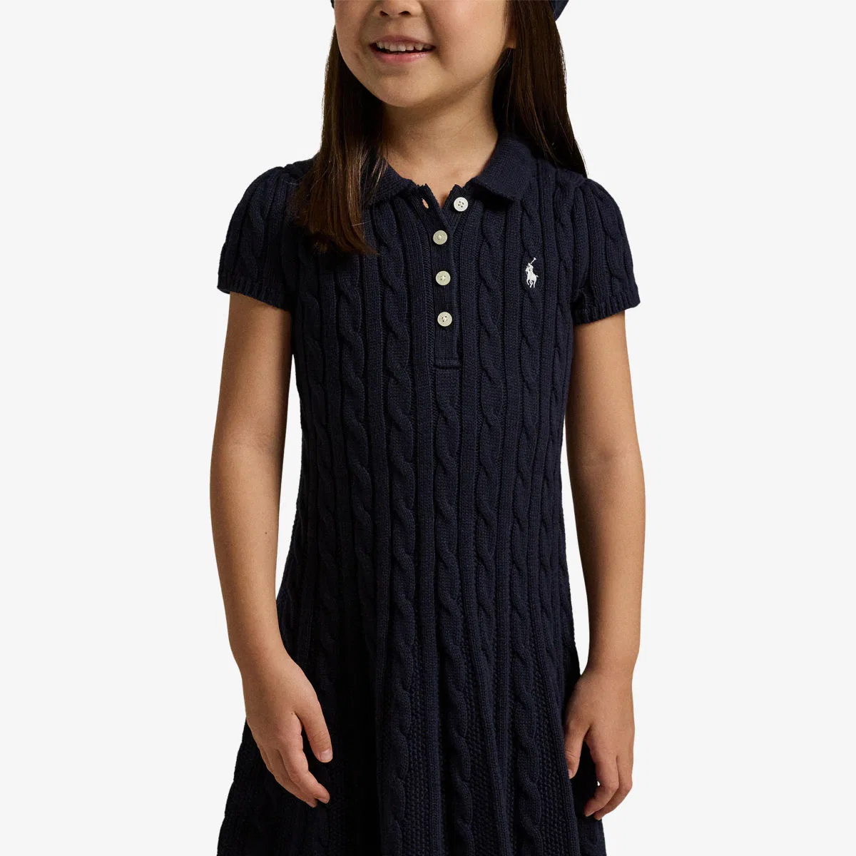 Детское хлопковое платье-поло с вышивкой в виде пони и косами Polo Ralph Lauren, темно-синий — фото 3