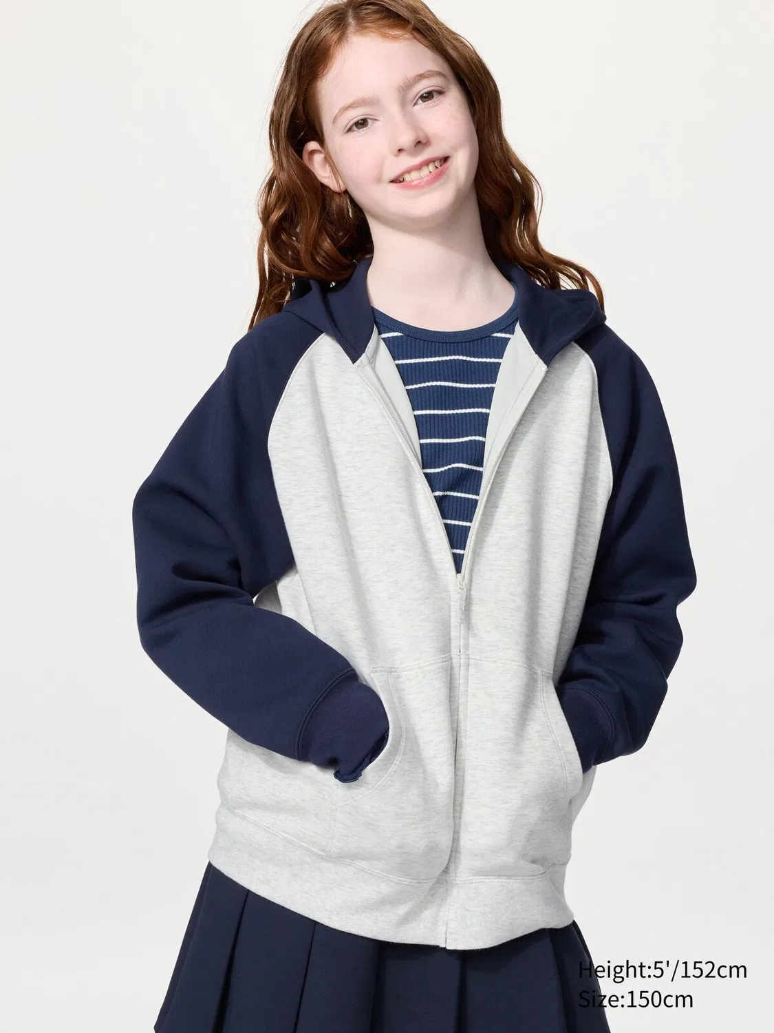 Толстовка для детей Uniqlo, с молнией, в цветовых блоках, темно-синий