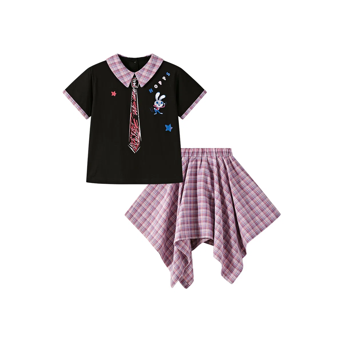 Детский костюм с юбкой, отложной воротник, Disney, Pink Plaid