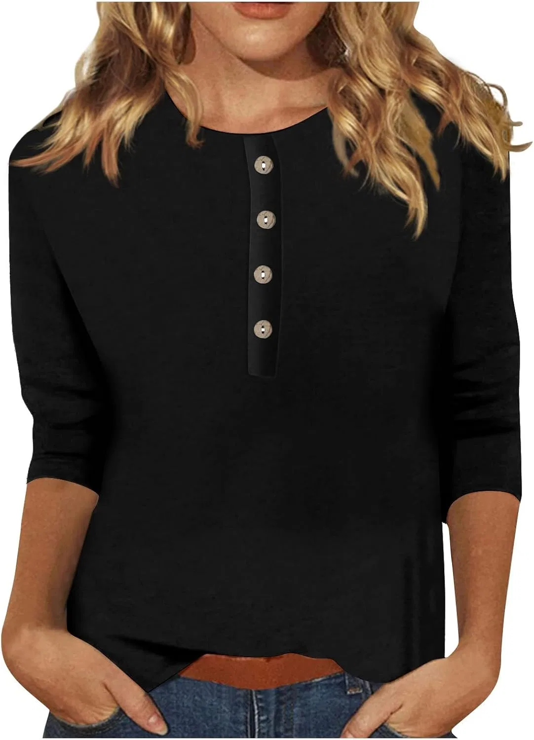 Женская блуза свободного кроя с рукавом 3/4, Black