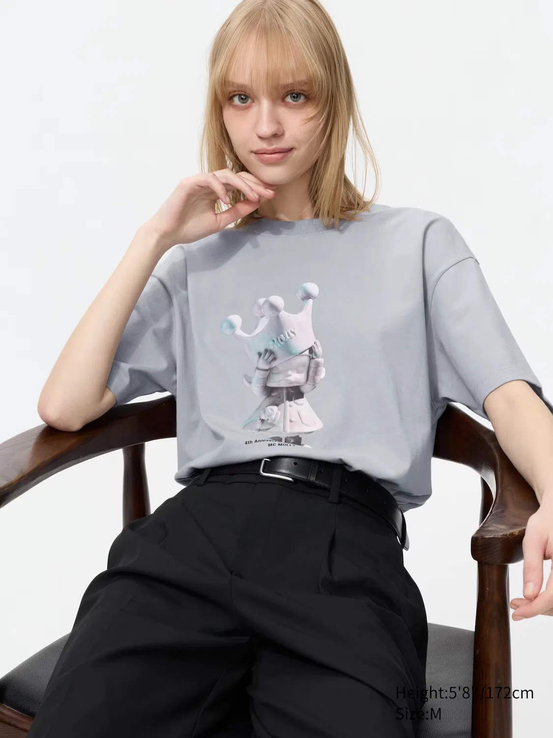 Футболка Pop Mart UT, Molly, с графическим принтом, серый