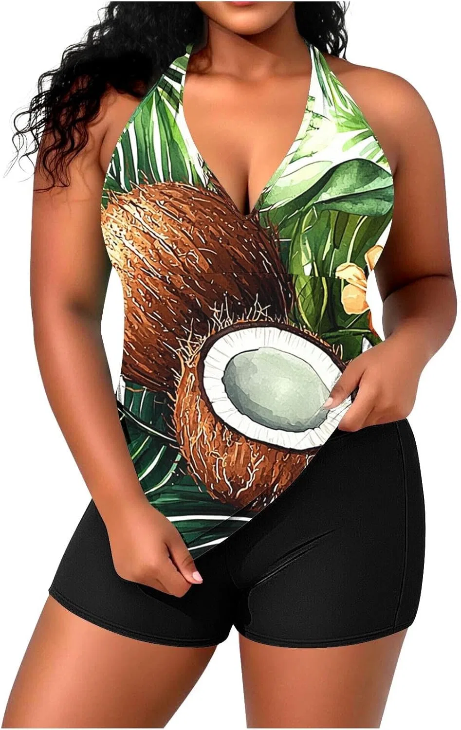 Женский танкини купальник с низким вырезом, Plus Size, Green