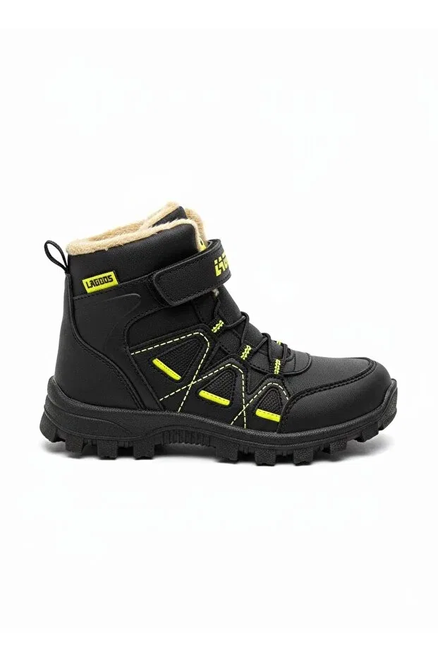 Детские ботинки для мальчиков и девочек с мехом Lagoos Sport, Black-Neon Yellow — фото 4