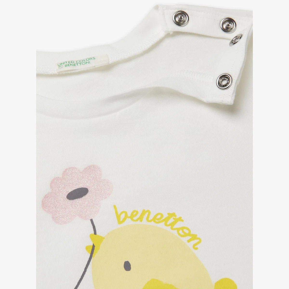 Футболка из хлопкового трикотажа с цветочным принтом, размер 0-18 месяцев Benetton, белый — фото 2