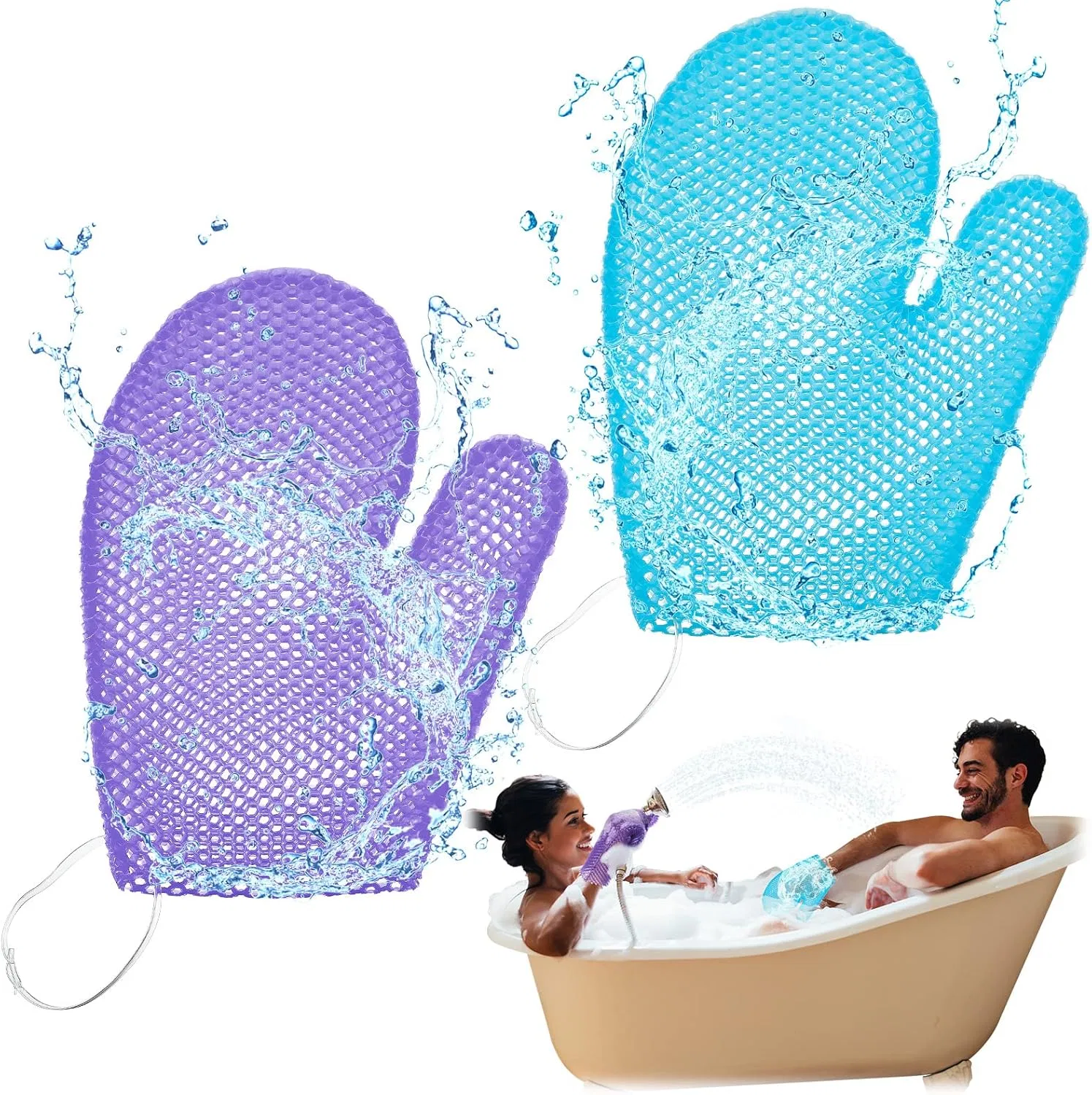 Эксфолиирующие перчатки Honeycomb TPU 2 Pack Blue, Purple Karenhi