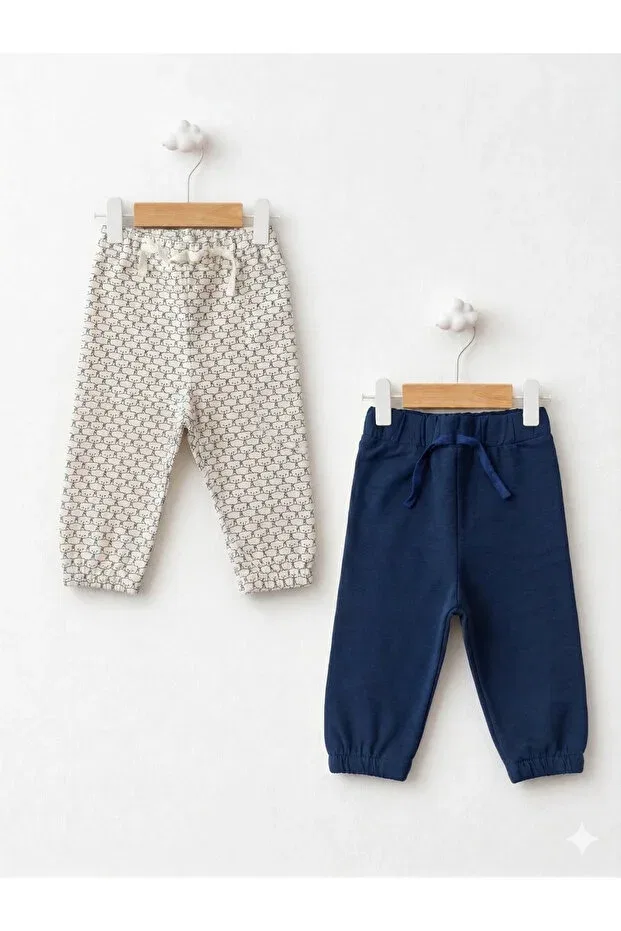 Детский комплект спортивных штанов для мальчиков хлопковый For My Baby, Navy Blue-White Patterned