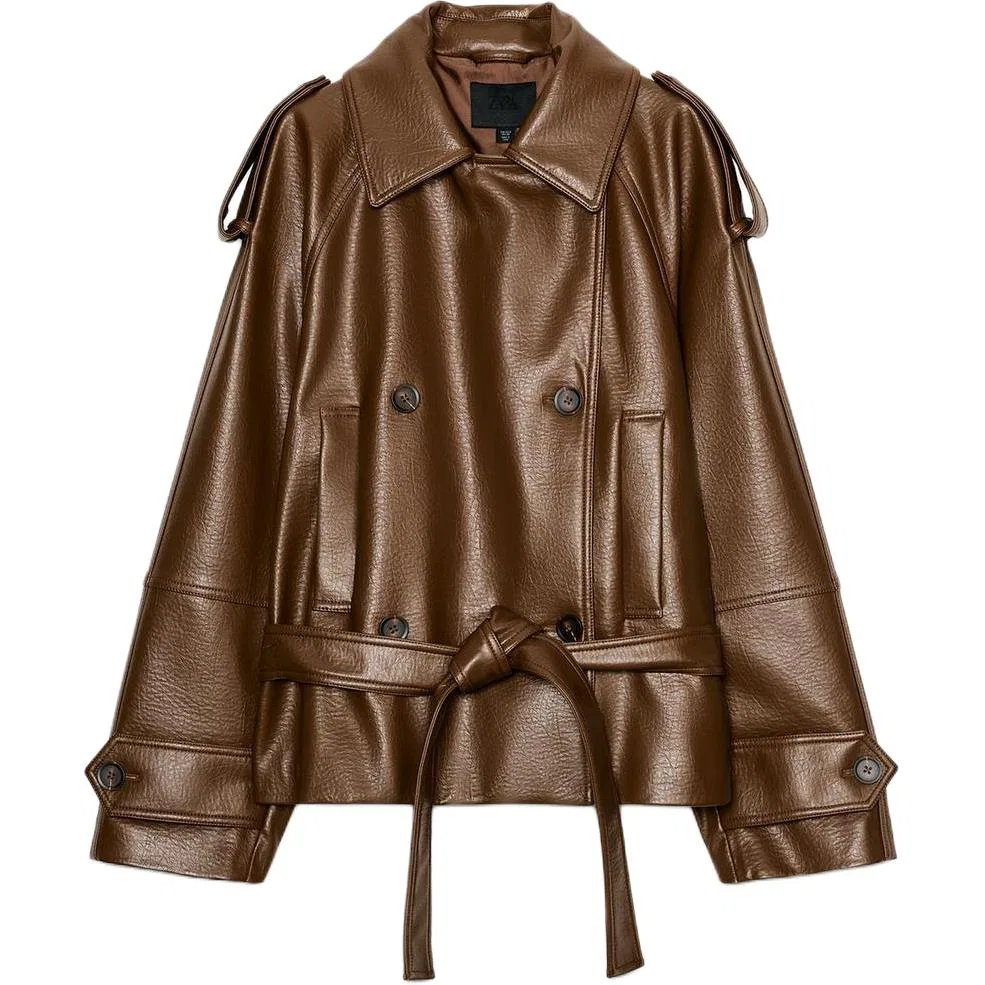 Женский тренчкот из кожи с лацканами ZARA, Leather Color