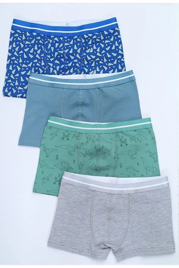 Детские боксеры для мальчиков хлопковые с принтом Toontoy, Green-Oil Blue-Blue-Gray