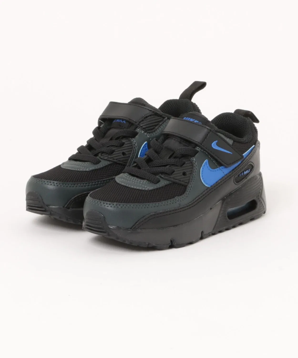 Детские кроссовки с длинным шнурком и липучкой, модель Air Max 90 Mesh VS PS NIKE, Black/Racblu