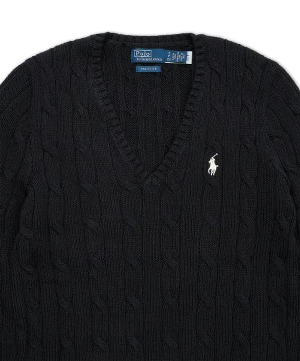 Свитер кабельной вязки, V-образный вырез, Polo Ralph Lauren, черный — фото 3