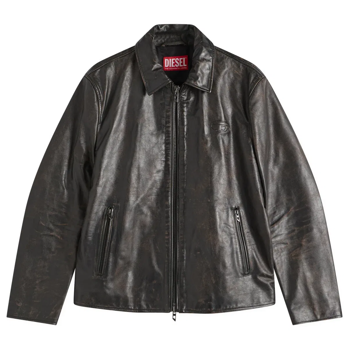 Куртка кожаная с эффектом поношенности Oval D Diesel, Black