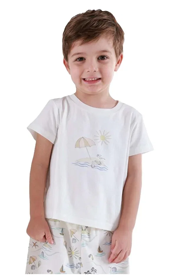 Детская футболка с принтом Organic White Sea Themed Little Boy Tshirt Ozmoz By Mukadder Özden, Ecru