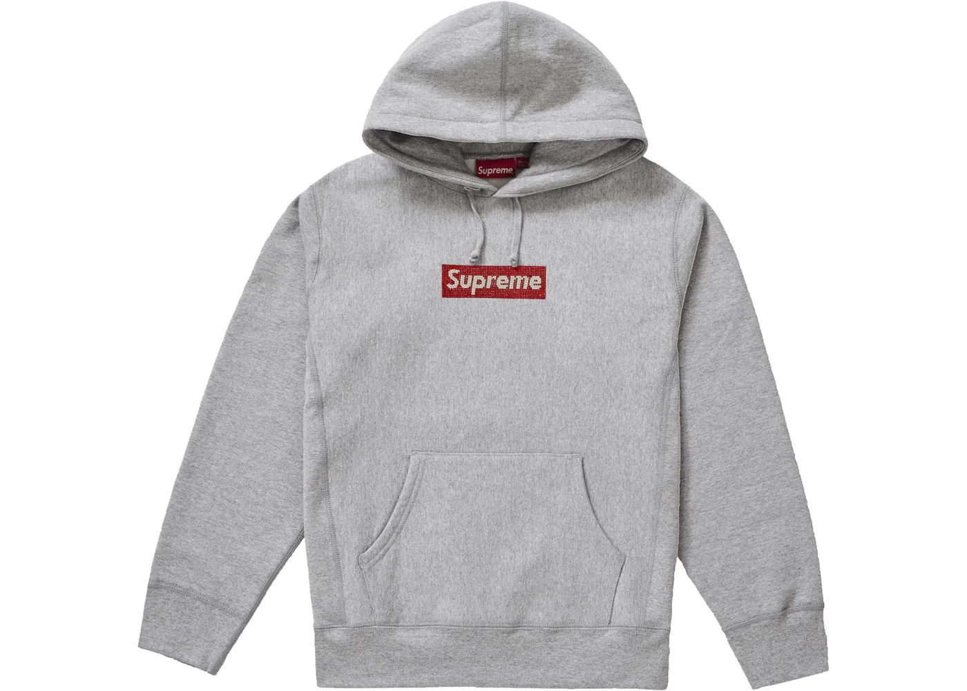 Мужской худи с принтом Supreme Swarovski Box Logo Hooded Sweatshirt, Heather Grey