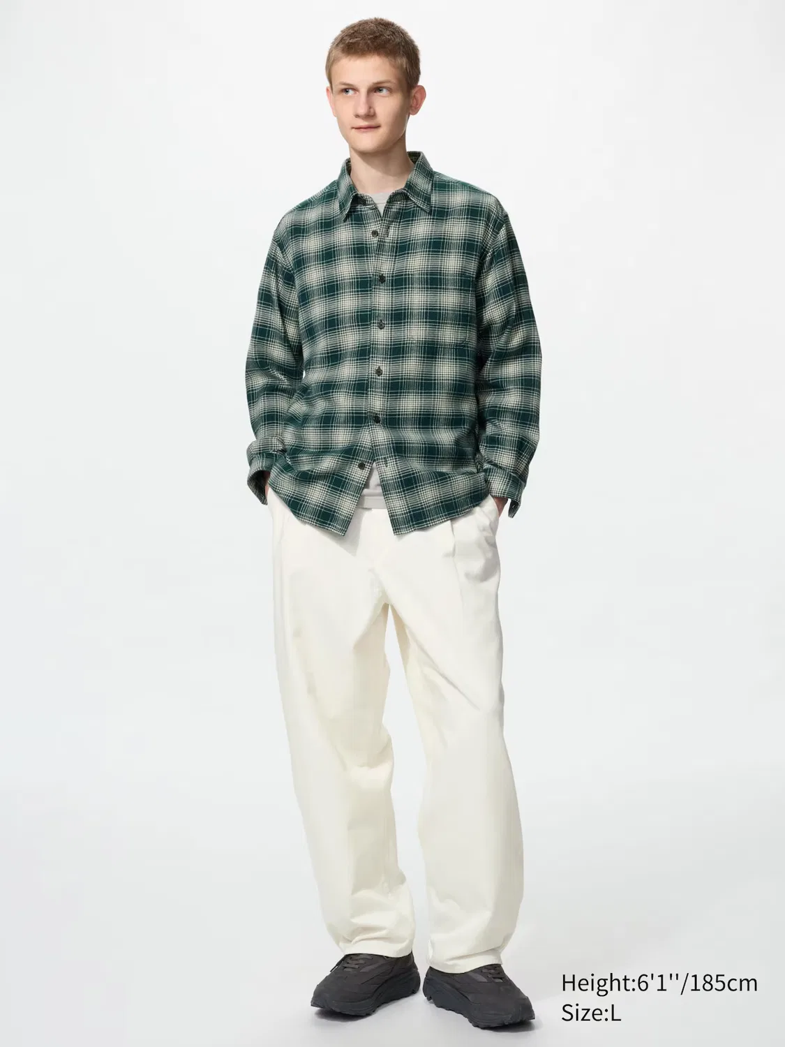 Рубашка Uniqlo, фланелевая, клетчатый омбре, черный — фото 3