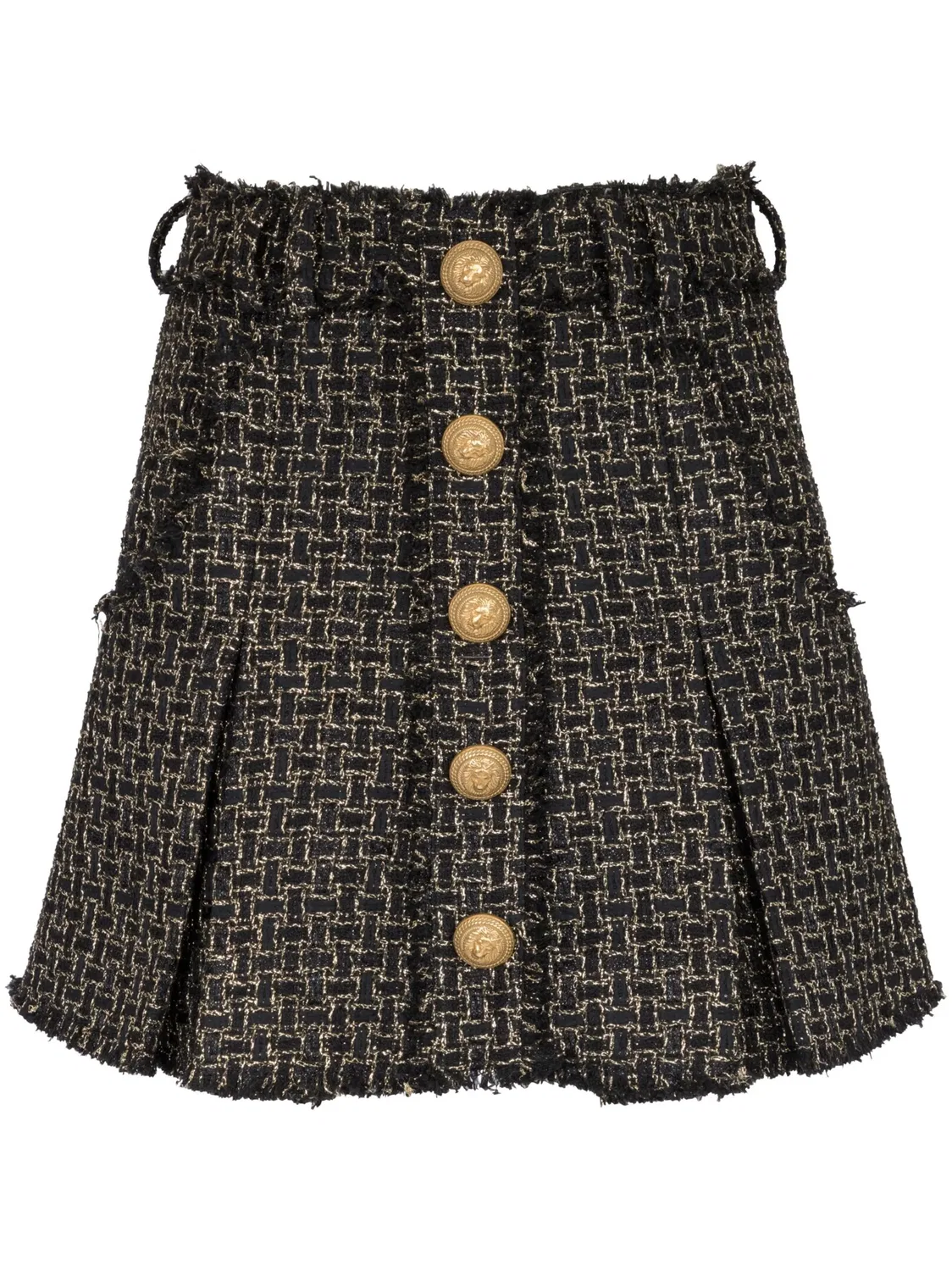 Мини-юбка из твида с складками Balmain, черный