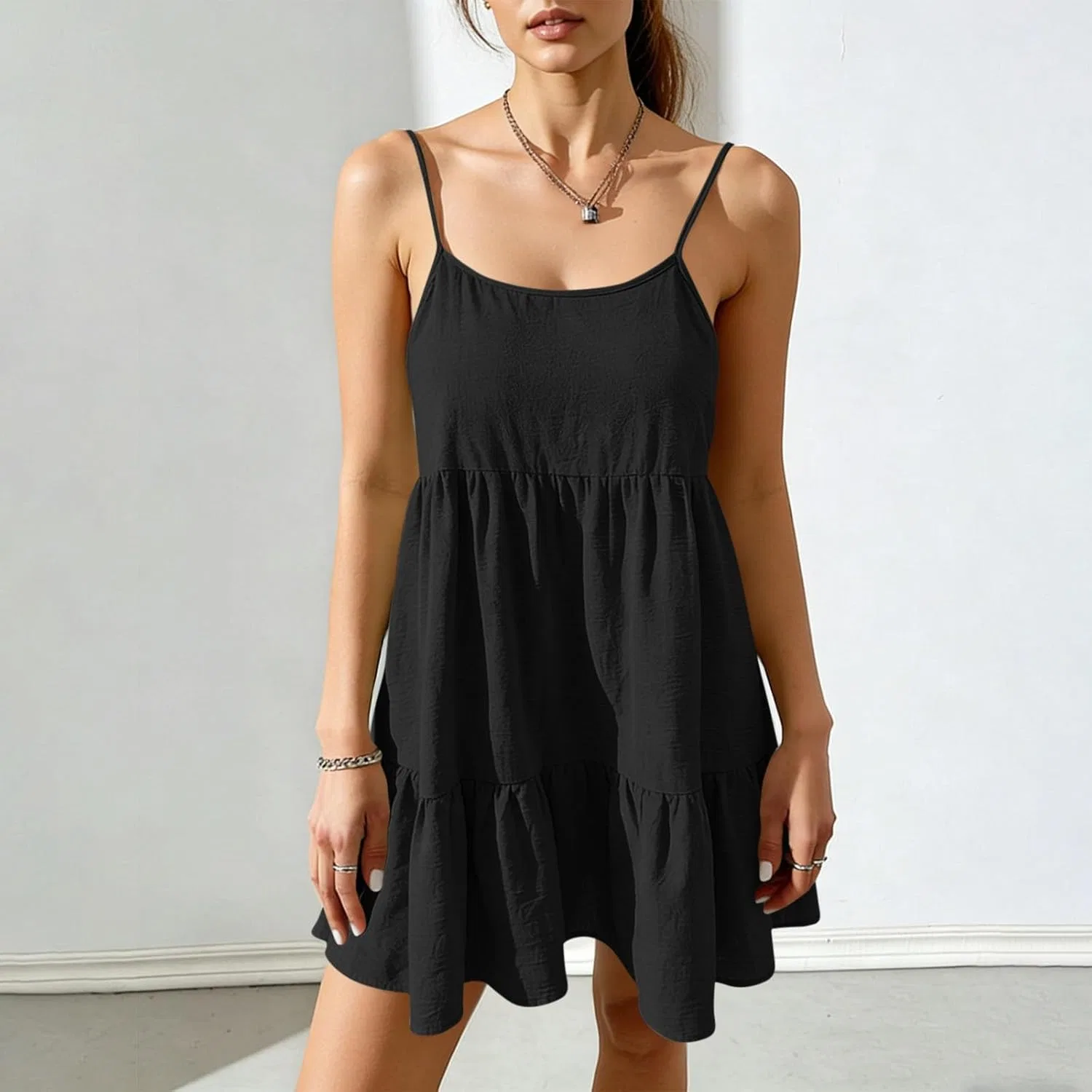 Женское летнее сарафан на бретелях без спинки, Black — фото 2