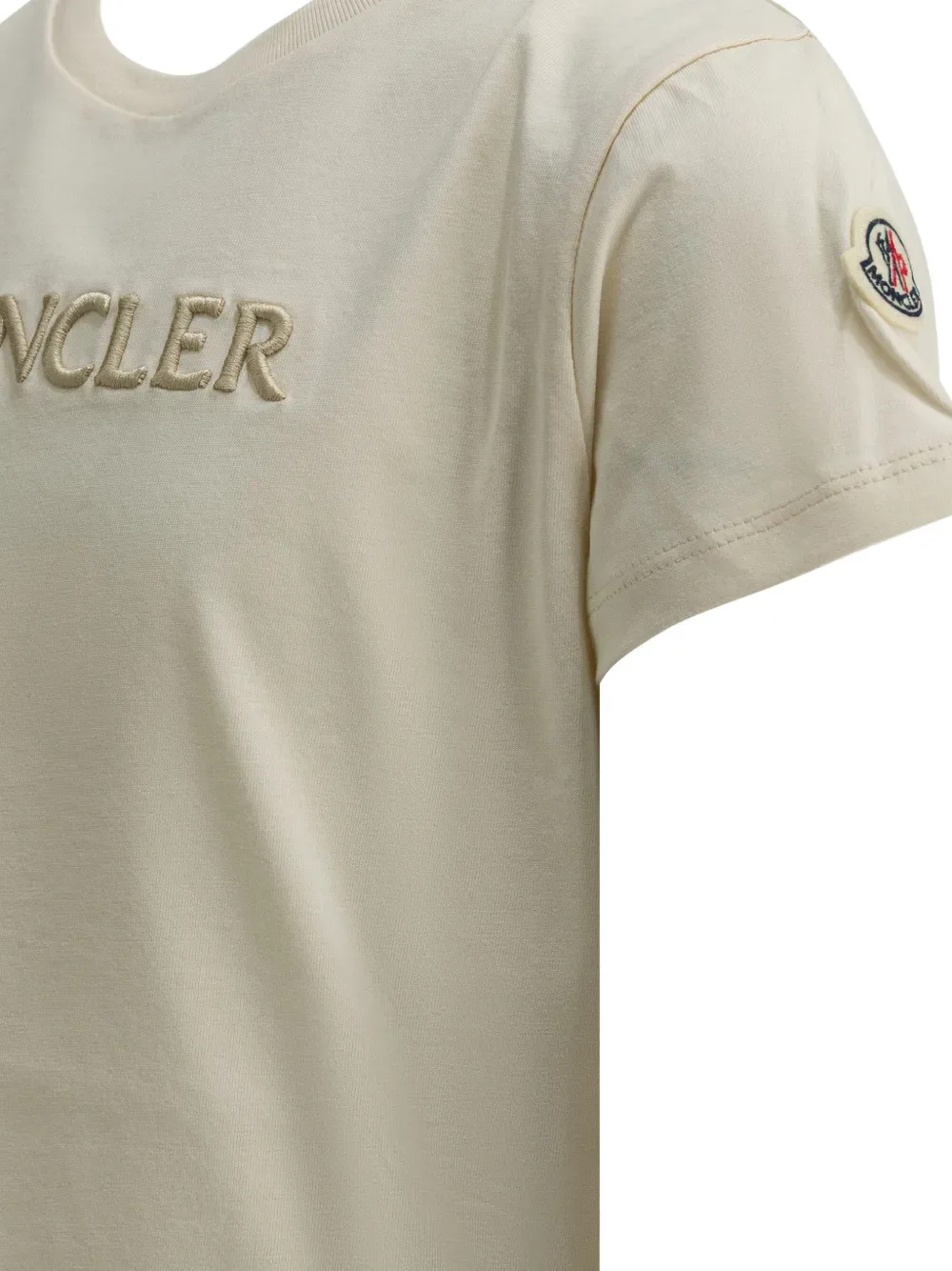 Футболка с вышитым логотипом Moncler Enfant, бежевый — фото 4