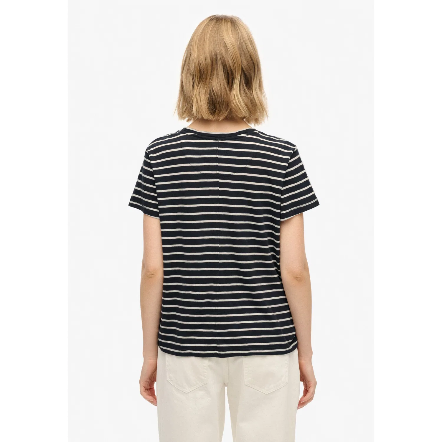 Женская футболка с V-образным вырезом Superdry, Navy/Optic Stripe — фото 3