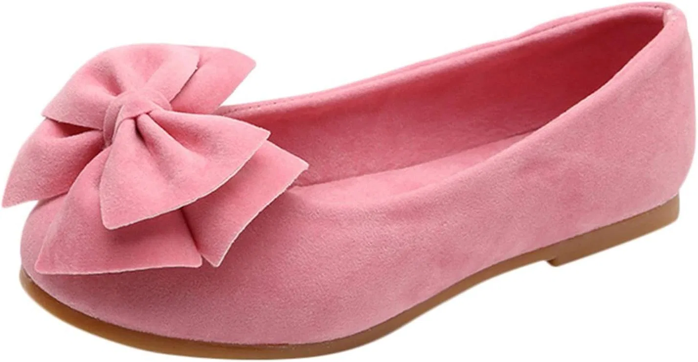 Детские балетки для девочек с бантом из замши, модель 2026, Pink