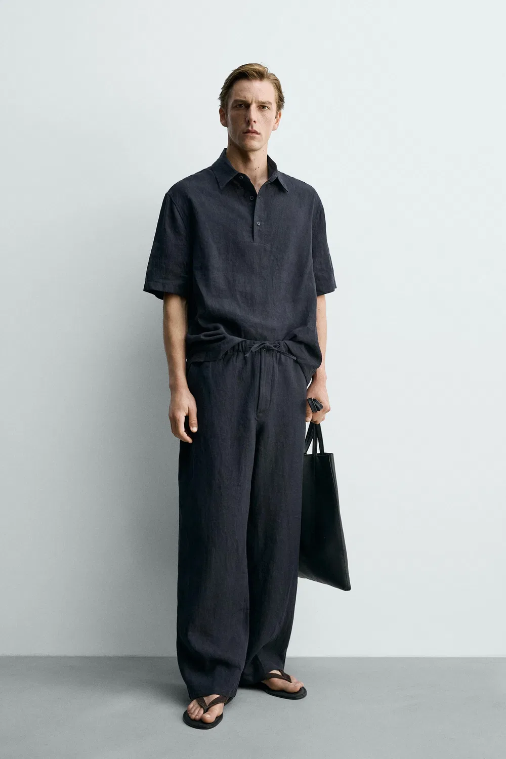 Брюки свободного кроя из 100% льна ZARA, Dark Navy