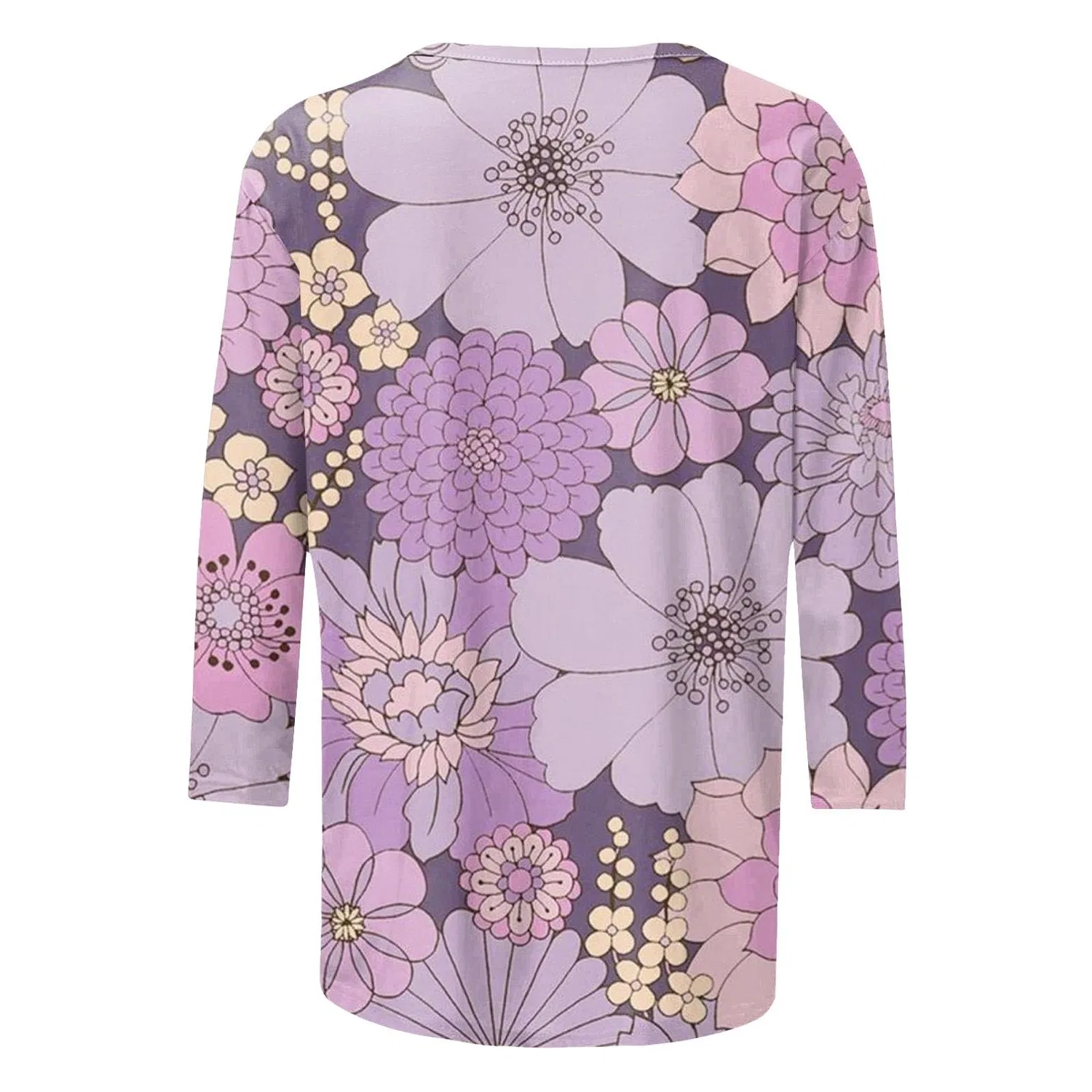 Женская майка с цветочным принтом Floral Print Round Neck Long Sleeve Lace Top, Violet-6 — фото 3