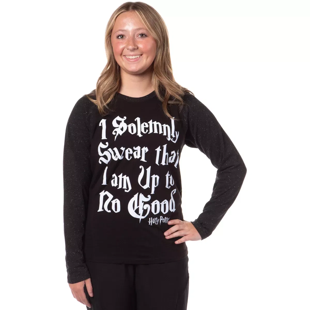 Детская футболка с длинным рукавом реглан I Solemnly Swear Glow In The Dark Harry Potter, Black
