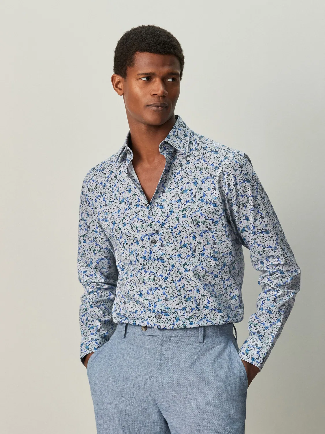Рубашка формальная Slim Fit с цветочным принтом Navy Floral Next, темно-синий