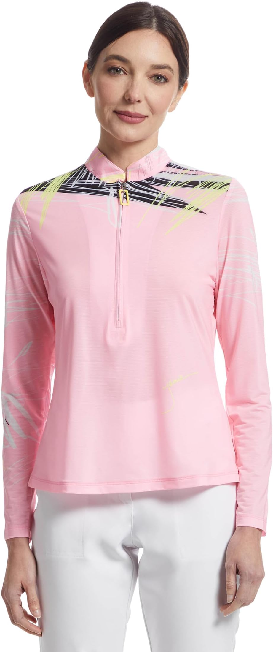 

Топ Jamie Sadock Sunsense Strings Print Long Sleeve 1/4 Zip Sun Protection Top, розовый
