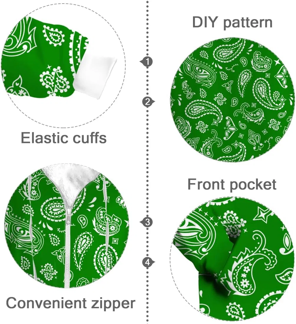 Женский зимний свитшот с капюшоном, на флисе, Paisley Print, Paisley Green — фото 2