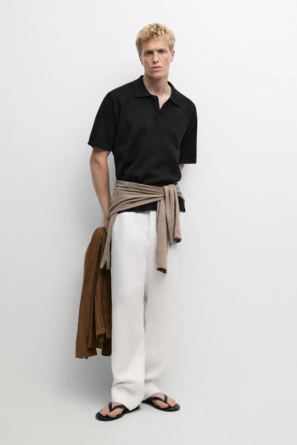 Поло-рубашка Massimo Dutti, с контрастной текстурой, темно-синий