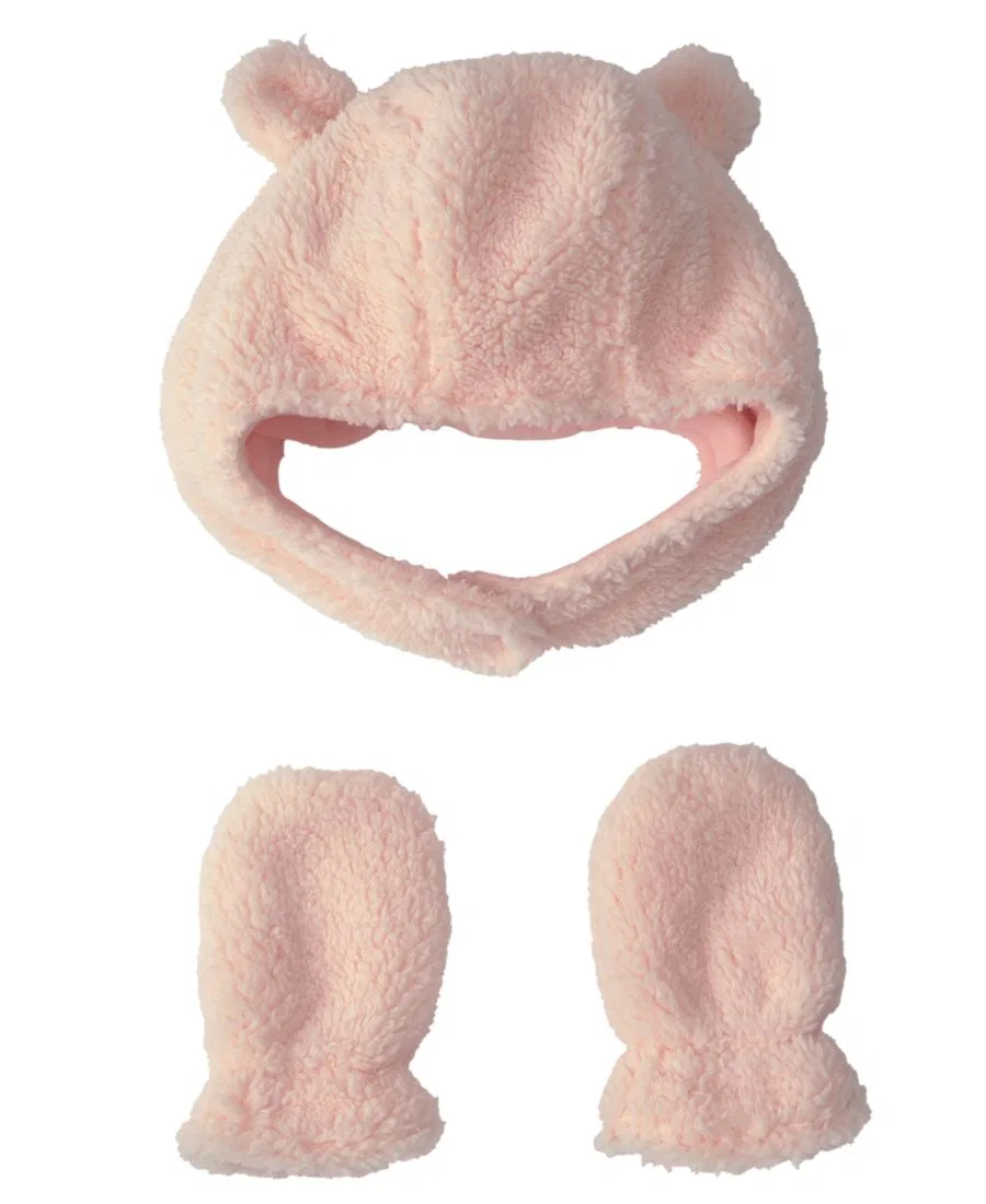 Комплект из шапки и варежек из флиса с ушками, Teddy Fleece Carter's, Pink